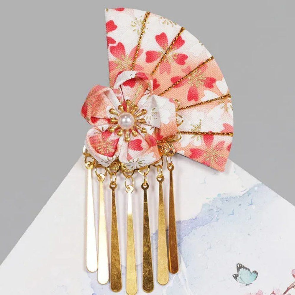 Japanese Ogi Kanzashi Hairclip | Traditional Flower Sakura Fan Hair Ornament